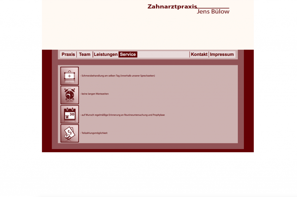 Alte Webseite Zahnarztpraxis Neubrandenburg